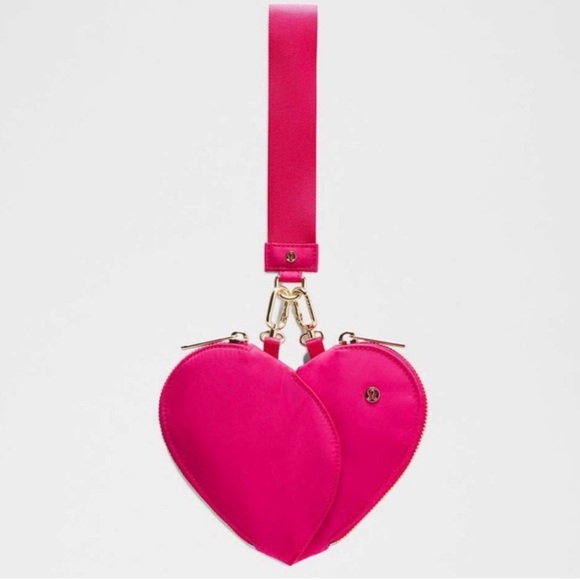 Lululemon Athletica Pink Heart Dual Pouch Wristlet - Picture 1 of 6